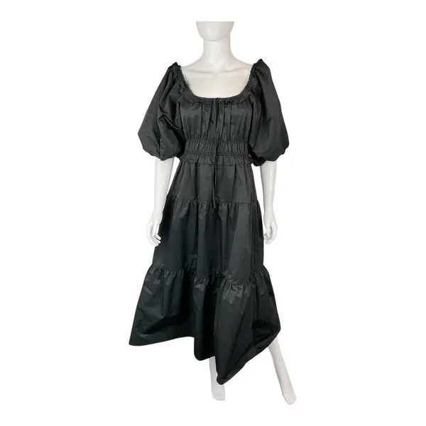 THML Black Puff Sleeve Tiered Midi Dress‎ Ruffle Off Shoulder Party - Image 3