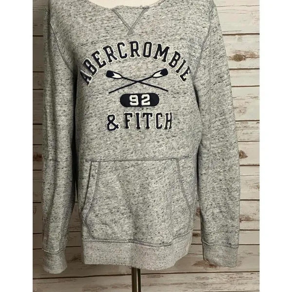 Abercrombie & Fitch distressed oversized marled grey sweatshirt Size Medium - Image 4