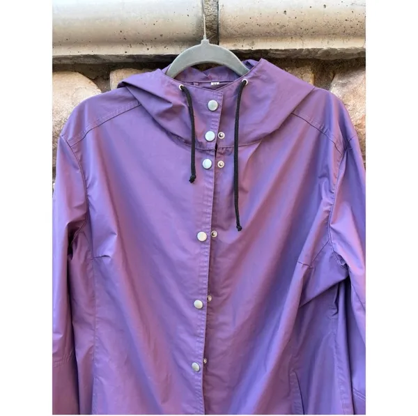 Isle Jacobsen Hornbaek Long Raincoat Purple Women's Size Medium Hooded Rubber - Image 2