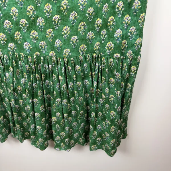 Zara Green Block Print Floral Hem Midi Dress XS Boho Prairie Cottage Relaxed - Image 4