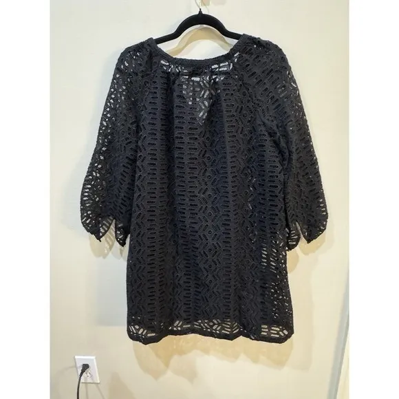 CLUB MONACO women's V Neck Eyelet Short Peasant Dres size Small Black NWT $249 - Image 8
