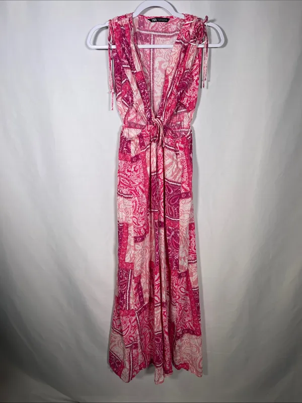 Zara Womens Patchwork Cutout Pink Maxi Dress Small 3709/917/330/S - Image 2