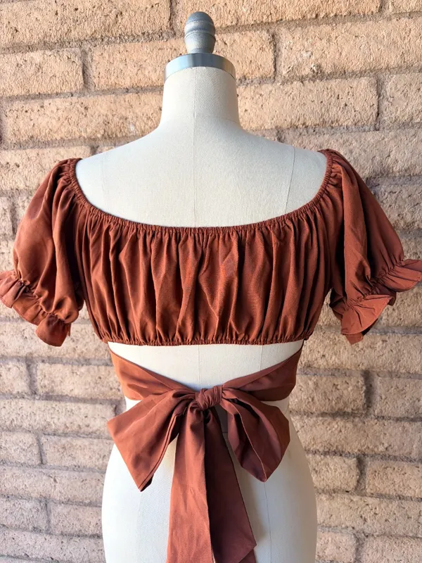 Amazon | Burnt Orange Off-Shoulder Puff Sleeve Crop Top | L - Image 3