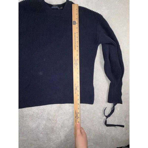 womens polo ralph lauren sweater tie sleeves navy chucky‎ knit pima cotton - Image 7