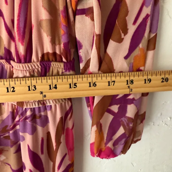 Kathy Ireland Floral Boho Midi Dress Pink Purple Tassel‎ Tie Waist Size L Resort - Image 9