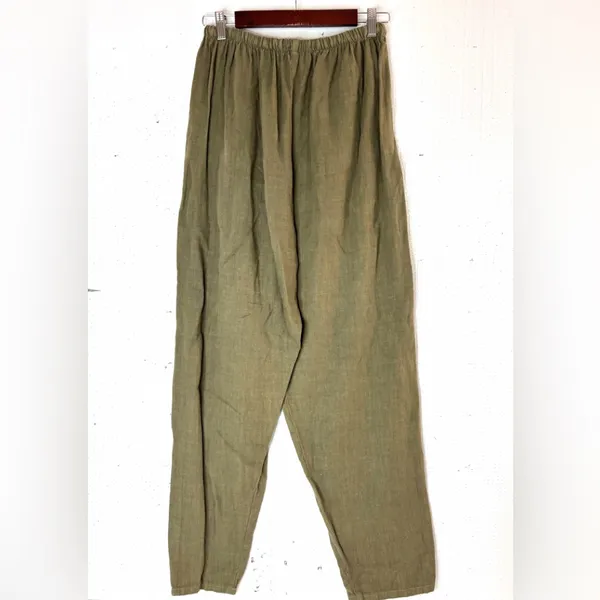 a la mode M/L Linen Straight Leg Pull-On Pants in Olive - Image 3