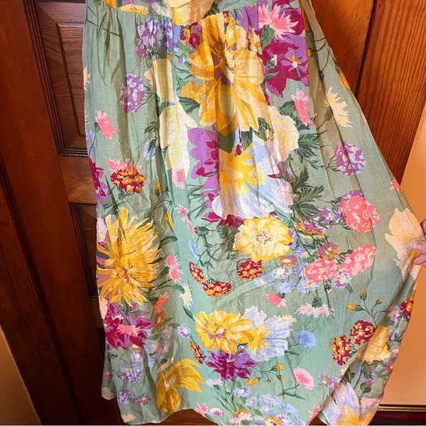 H&M Green Floral Halter Maxi Dress with Yellow & Purple Blooms - Image 8