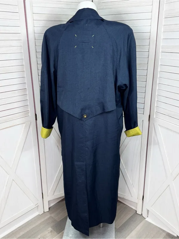 Vintage 90s Gantos Long Trench Rain Coat Navy Blue Yellow Size 14 Oversized - Image 4