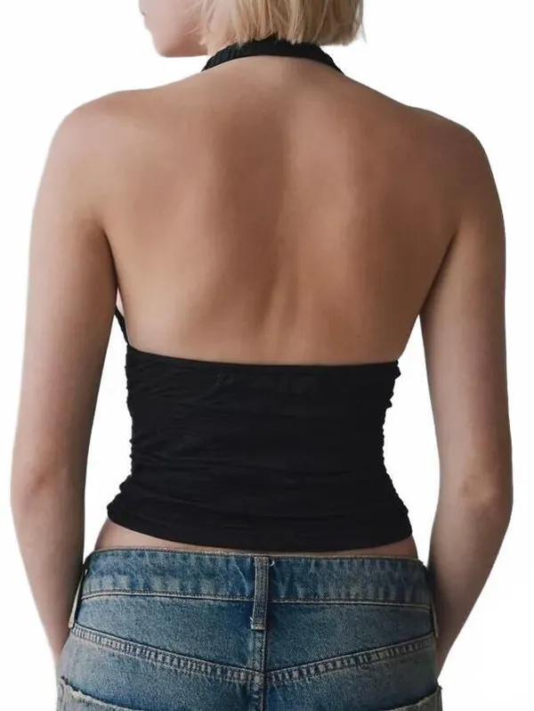 UO Silence + Noise Club Classic Cropped Halter Top Urban Outfitters NWT Black XL - Image 2