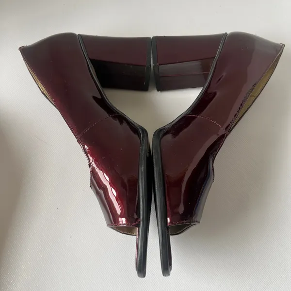 Vtg Precis 90s Patent Peep Toe Womens Shoes Sz 7.5 Chunky Heel Retro Y2K Square - Image 11