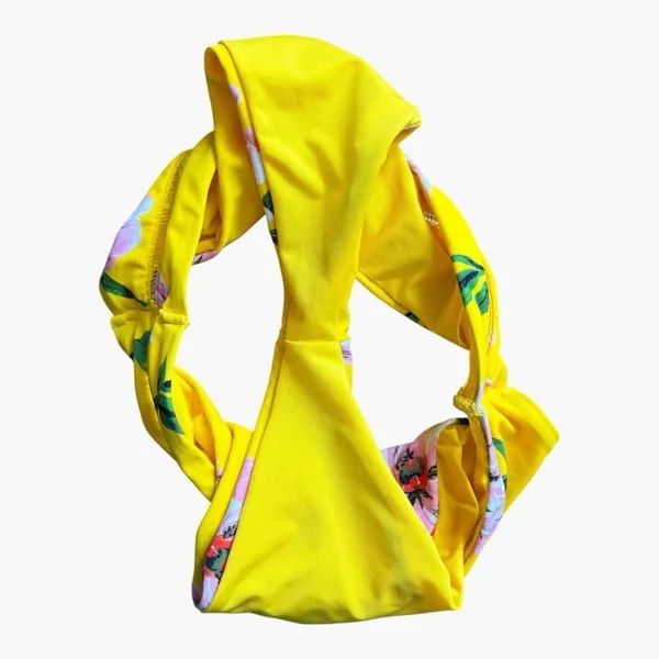 Tobi Yellow Floral Ruffle Bikini Set Women’s Small Tie Front High Cut Boho Pool - Image 8