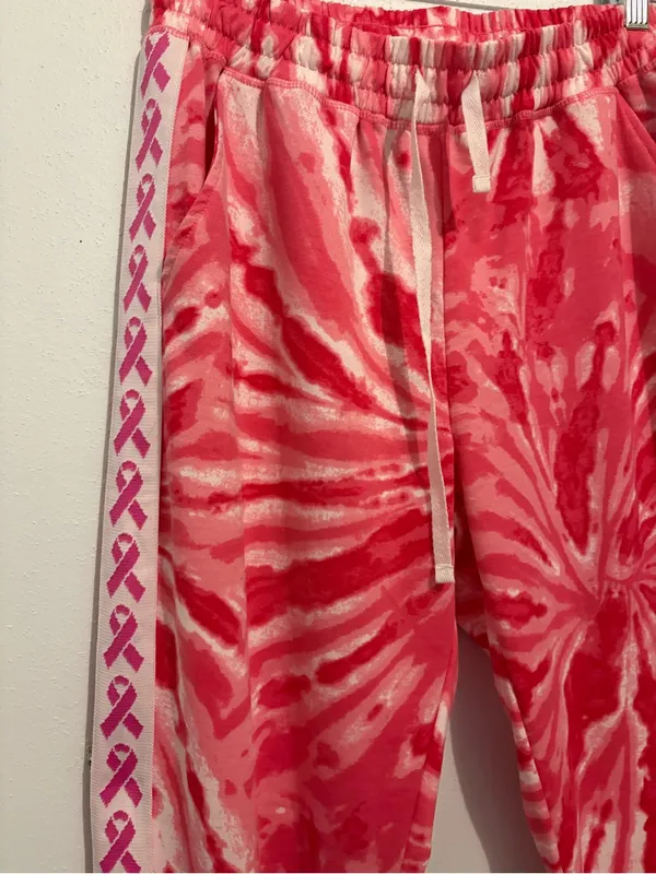 LULAROE MEDIUM ✨ breast cancer awareness Jax jogger tie dye pink + white EUC - Image 2