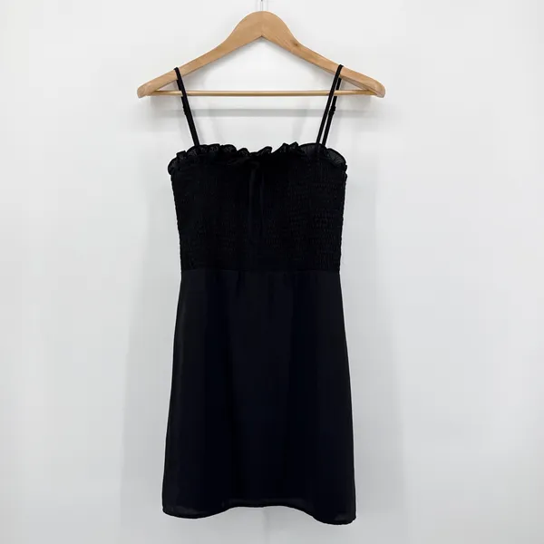 Superdown Black Anna Smocked‎ Ruffle Mini Dress Adjustable Straps Size Small - Image 3