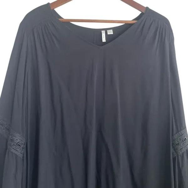 Cato Women Boho Witchy Bell Sleeve Top 18/20W Black Lace Trim Whimsigoth Peasant - Image 4