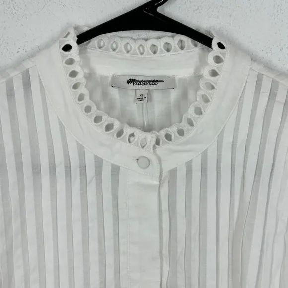 Madewell White Lace‎ Crochet Tuxedo Pleat Tunic Dress XL Cottagecore Cute NWT - Image 6