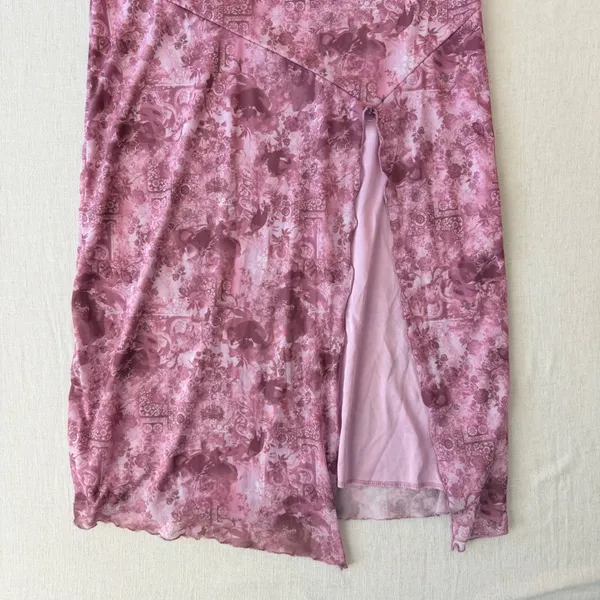 Full Tilt Fairycore Tube Maxi Dress Womens XL Pink Floral Strapless Slit Y2K - Image 3