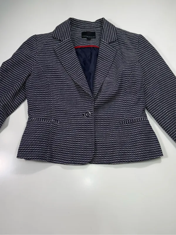 Cynthia Rowley 100% Cotton Cropped Navy Textured Single-Button Blazer - Image 2