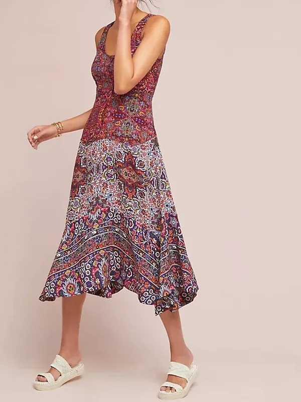 Anthropologie Maeve Violette Sleeveless Asymmetrical Hem Paisley Pink Red Dress - Image 2