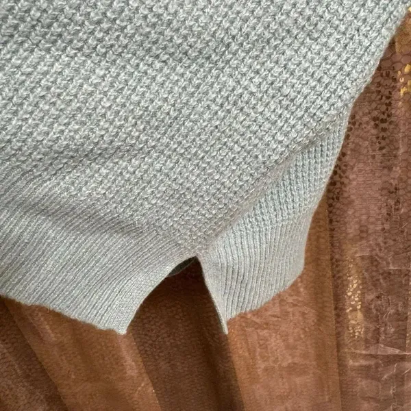 Aerie Light Blue Cozy Up Waffle Knit Hooded Sweater Oversized Medium - Image 3