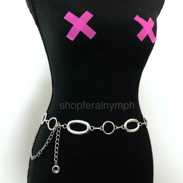 Y2K Minimalist Silver Geometric Link Chain Belt, Fits 29–42 Inches, X7GA1221 - Image 4