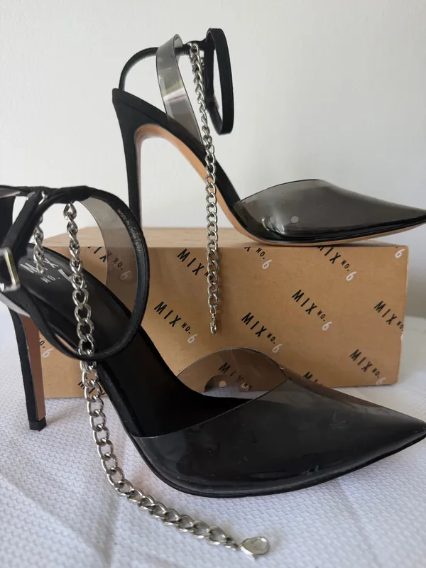 Mix No.6 Black Chain & Suede Ankle Strap Heels - Image 5
