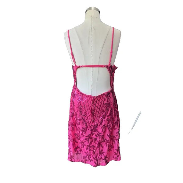 Crystal Sky Pink Sequin Mini Dress Women's L Sparkly Swiftie Spaghetti Strap NWT - Image 5
