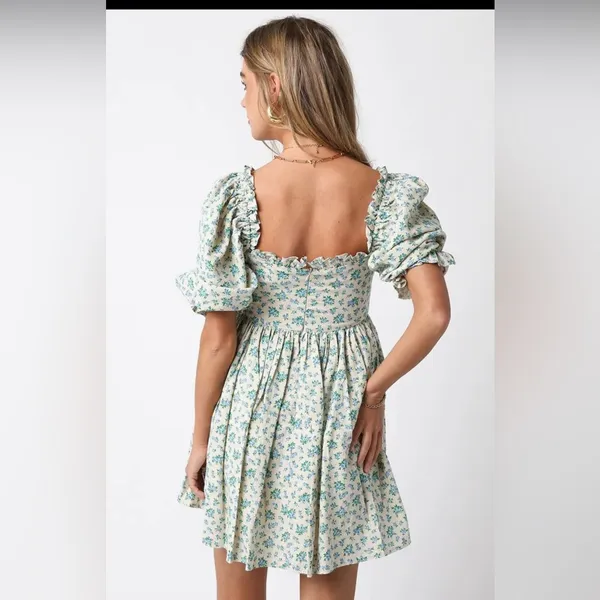 NWT Olivaceous Floral Puff Sleeve Lorelei‎ linen Easter spring summer dress Med - Image 2