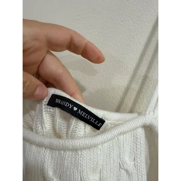 Brandy Melville White Cable Knit Cami Tank Top Cropped Cotton Sleeveless One Sz - Image 4