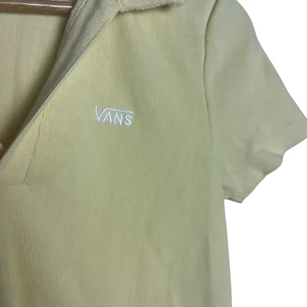 Vans Women's XS Cassie Polo Pale Yellow Casual V-neck Ribbed Skater Casual‎ - Image 3
