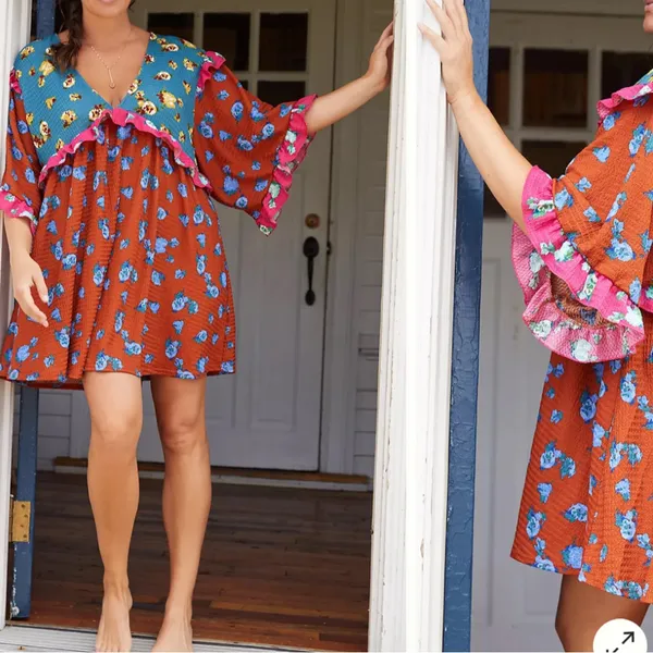 Anthropologie‎ Small NEW Ruffle V Neck Sleep Mini Dress Baydoll Floral Boho - Image 4