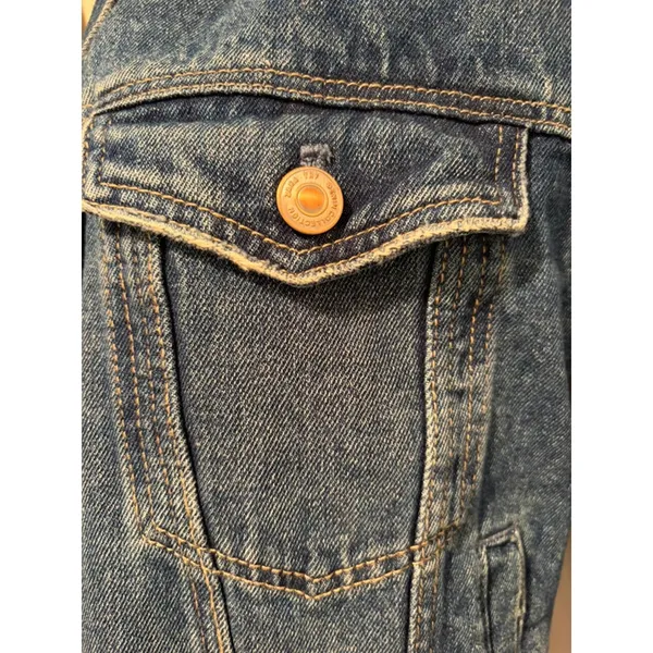 ZARA Trafaluc Cropped Denim Jacket Distressed Raw Hem Blue S 5252/215/400 - Image 6