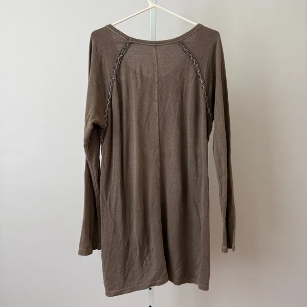 Free People M Brown Tunic Beaded Embellished‎ Boho Top Relaxed Festival slouchy - Image 6