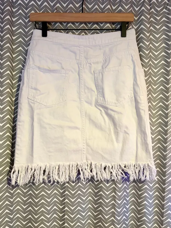 Anthropologie / Pilcro | Denim Fringe Skirt, White, 6P - Image 6