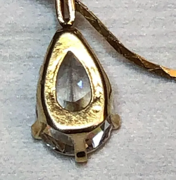 Large Clear Solitaire Pendant CZ w/ gold tone Necklace - Image 7