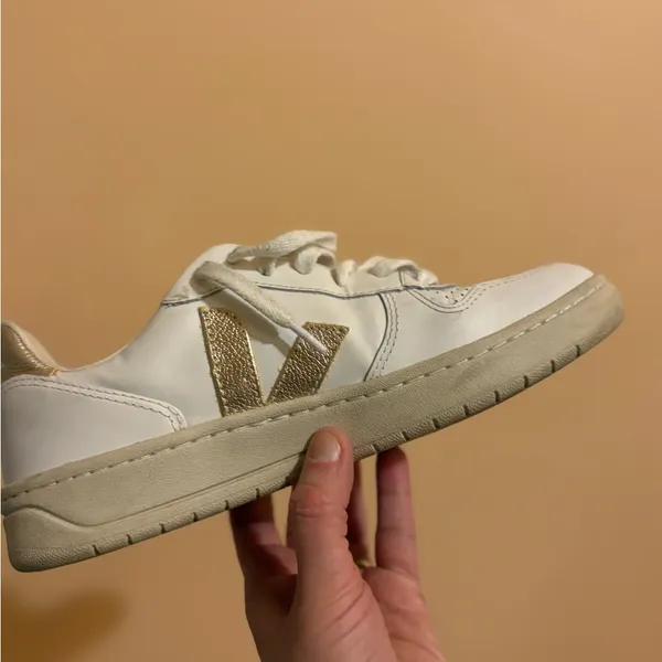 Veja V-10 Prime Leather Sneakers in White Platine - Image 6