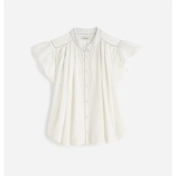 Madewell Shirred Lace Trim Top Blouse Cotton Viscose Lightweight White Small NWT - Image 6