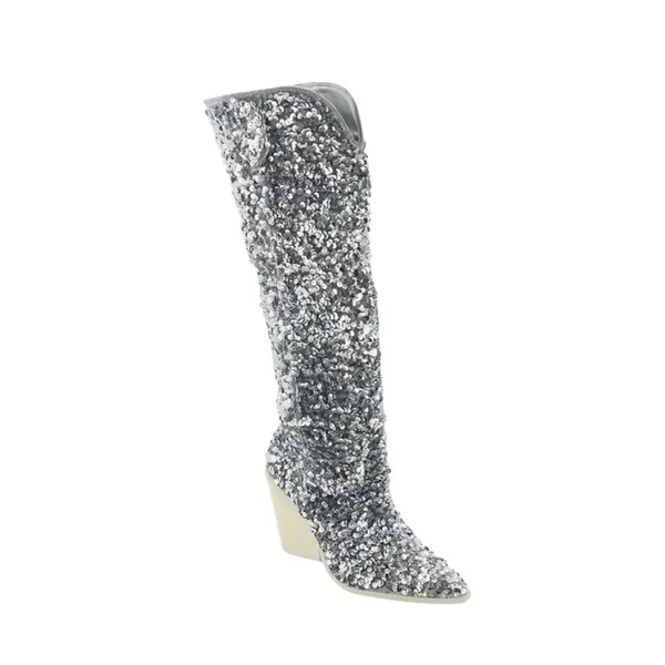 Steve Madden hi heel Boots Tyrus silver Sequin - size 6! NEW! - Image 9