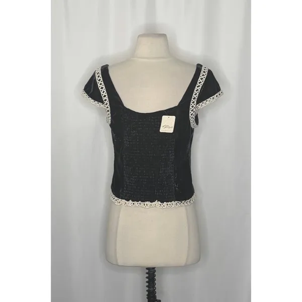NWT!! FREE PEOPLE Tyler Velvet Corset Top Black Cream Embroidered Bohemian Small - Image 8