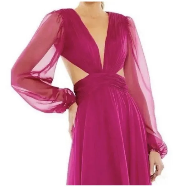 Ieena Mac Duggal Berry Fuchsia Cut out Puff Sleeve A Line Gown Size 0 - Image 3