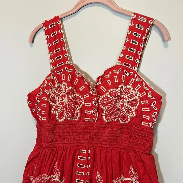 Rails Fawn Terracotta Embroidered Eyelet Midi Dress Red Orange Cotton Large - Image 5