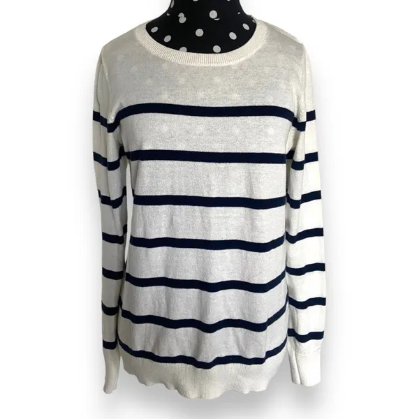 Old Navy Womens 100% Cotton Breton Stripe Sweater Cream Navy Long Sleeve‎ Size S - Image 5