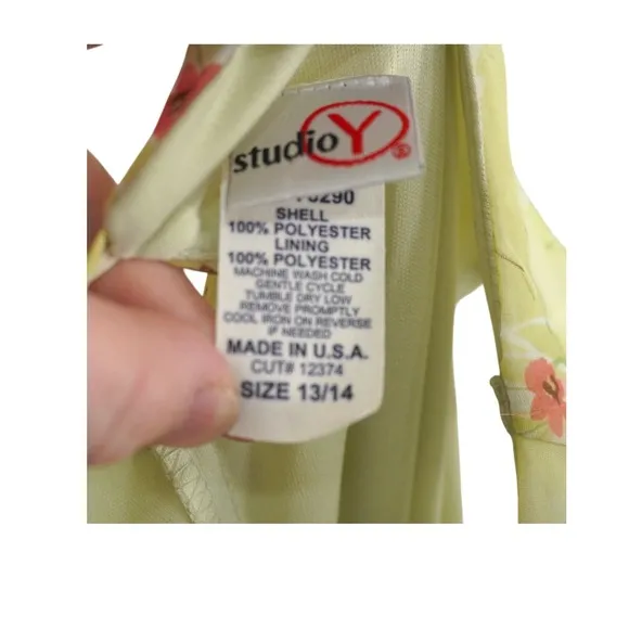 Studio Y Vintage 90s‎ Teacher Yellow Floral Sleeveless Midi Dress Size 13/14 Made in USA - Image 8