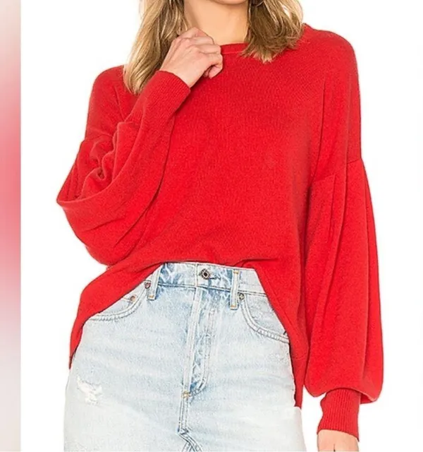 Vince Pleated Sleeve Cashmere Crew in Poppy - Image 11