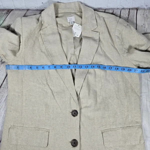 A New Day Womens Linen Blend Blazer Beige Tan Two Button‎ Jacket Size M - Image 6