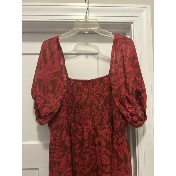Torrid Midi Dress 1X Smocked Square Neck Chiffon Wedding Guest Flowy Pink Modest - Image 11