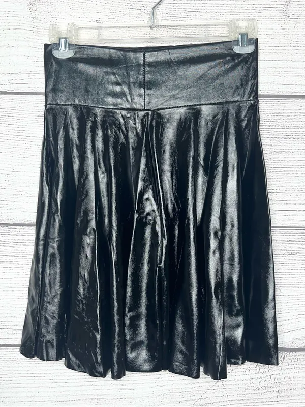Black Shiny Wet Look Faux Leather Stretch A-Line Flared Skater Skirt Size Small - Image 4