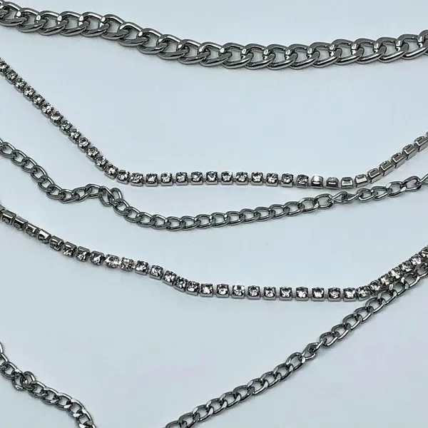 Y2K Glam Silver Rhinestone Draped Chain Belt, Fits 18–42 Inches, X7GA1196 - Image 7