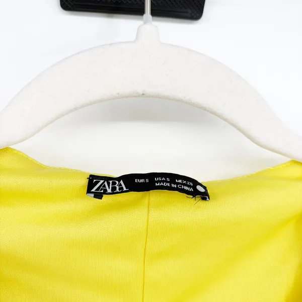 Zara Womens Blogger Fave Yellow Floral Lace‎ Ruched V-Neck Bodycon Midi Dress S - Image 6