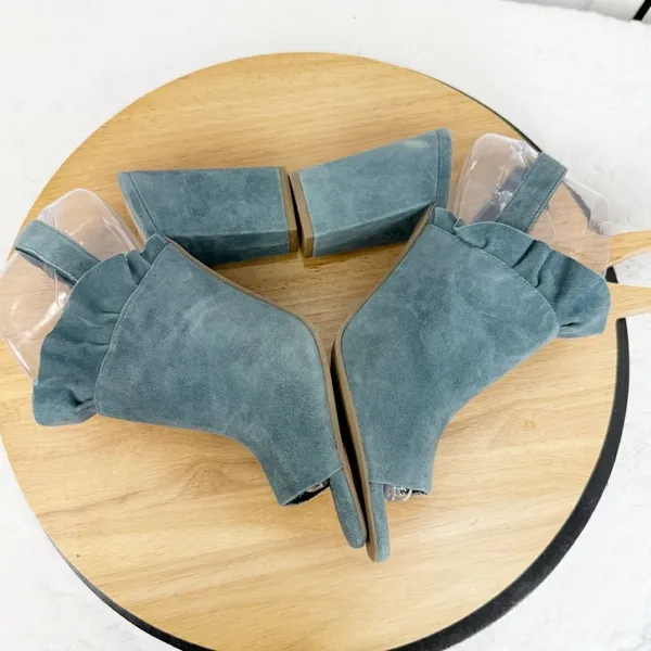 Seychelles by Anthropologie Sightseeing Suede Slingback Peep Toe Heels‎ Teal 9 - Image 4