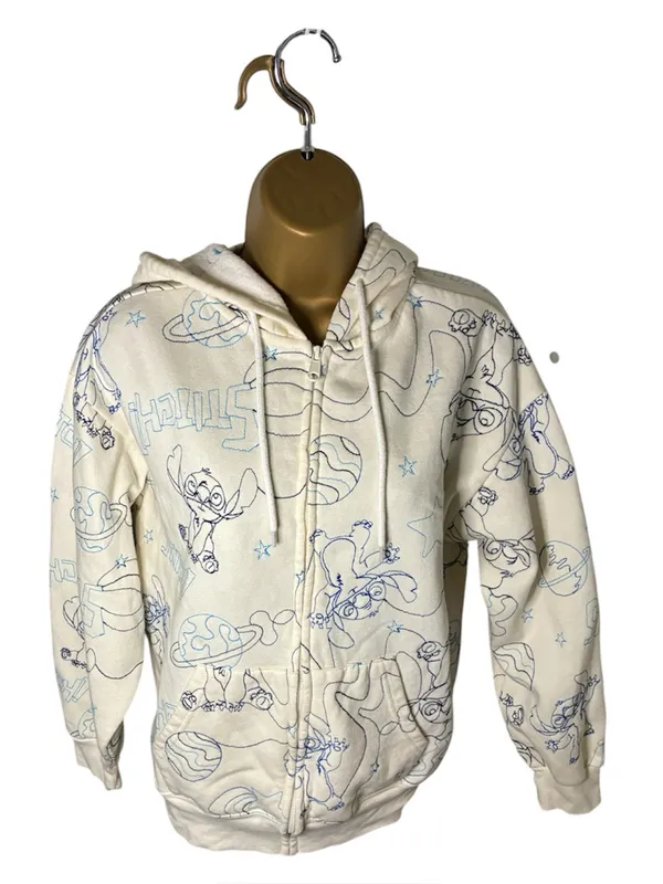 Disney Lilo & Stitch Full Zip Hoodie Cream Blue Graphic Print Women’s S - Image 2